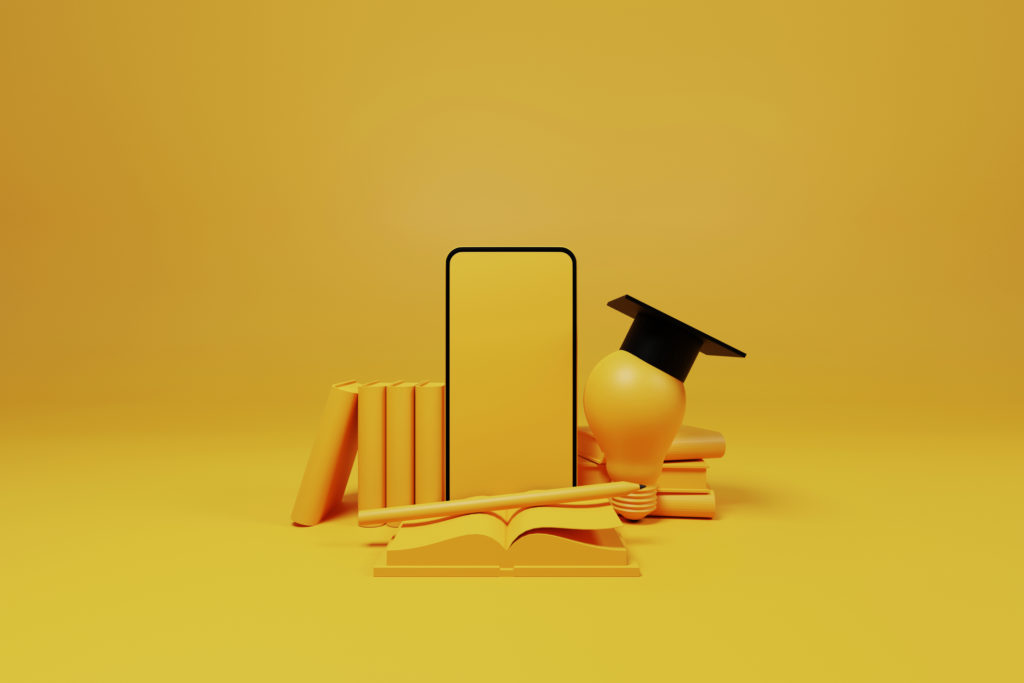 Online class, Online education, E-learning technology on mobile smartphone. Training course and home school on device. 3d illustration